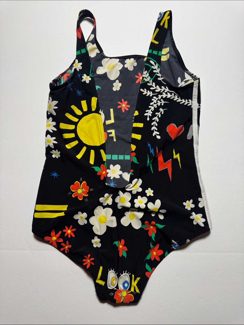 ADIDAS Originals x Pharrell Williams Black Floral Graphic One-Piece Swimsuit LG - Picture 2 of 14